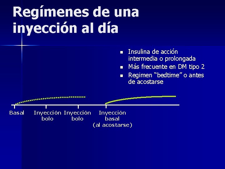 Regímenes de una inyección al día n n n Basal Inyección bolo Insulina de