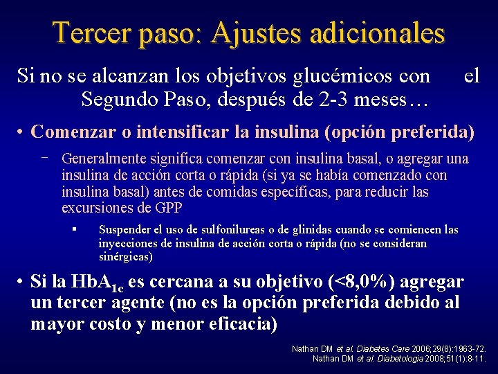 Tercer paso: Ajustes adicionales Si no se alcanzan los objetivos glucémicos con el Segundo
