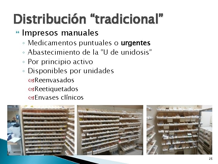 Distribución “tradicional” Impresos manuales ◦ ◦ Medicamentos puntuales o urgentes Abastecimiento de la “U