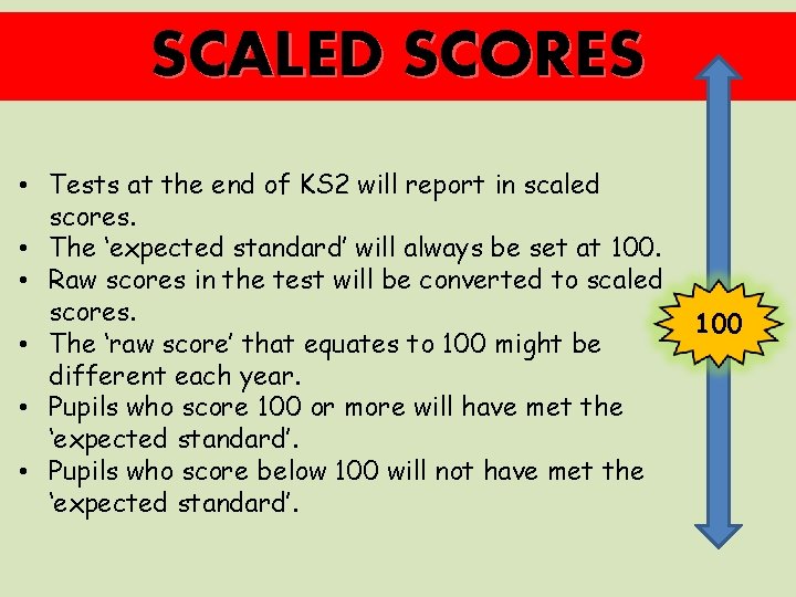 SCALED SCORES • Tests at the end of KS 2 will report in scaled