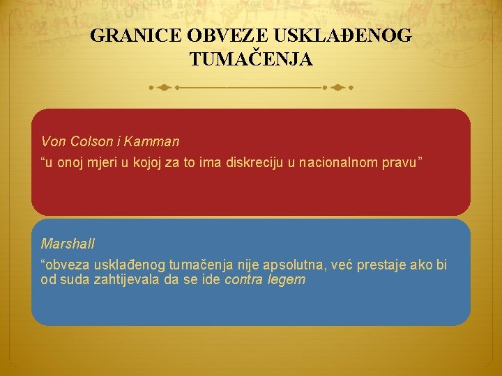 GRANICE OBVEZE USKLAĐENOG TUMAČENJA Von Colson i Kamman “u onoj mjeri u kojoj za