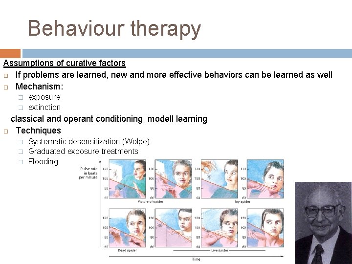 Behaviour therapy Assumptions of curative factors If problems are learned, new and more effective