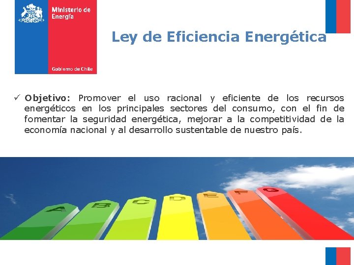 Ley de Eficiencia Energética ü Objetivo: Promover el uso racional y eficiente de los