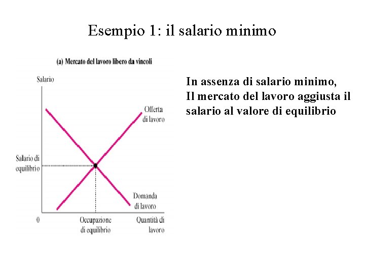 Esempio 1: il salario minimo In assenza di salario minimo, Il mercato del lavoro