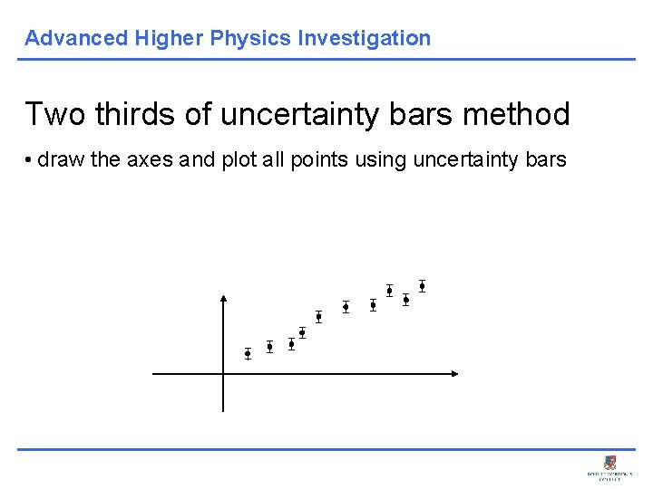 Advanced Higher Physics Investigation Two thirds of uncertainty bars method • draw the axes
