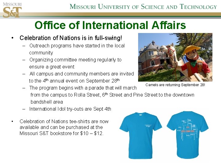 Office of International Affairs • Celebration of Nations is in full-swing! – Outreach programs