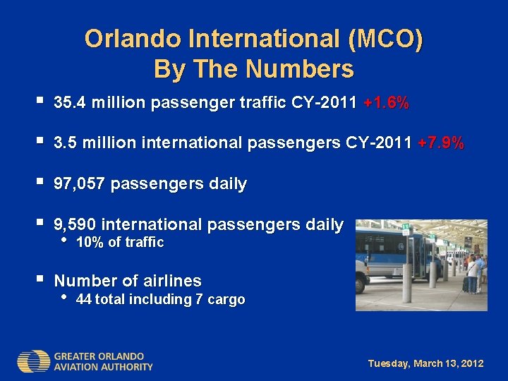 Orlando International (MCO) By The Numbers § 35. 4 million passenger traffic CY-2011 +1.