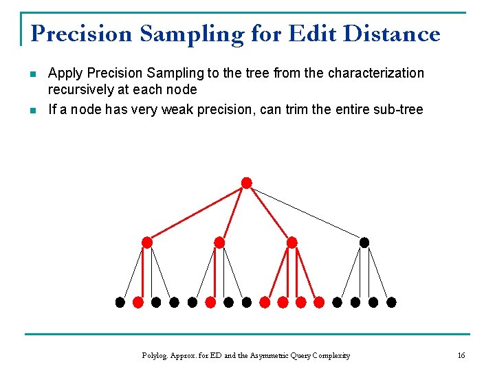 Precision Sampling for Edit Distance n n Apply Precision Sampling to the tree from Precision Sampling for Edit Distance n n Apply Precision Sampling to the tree from