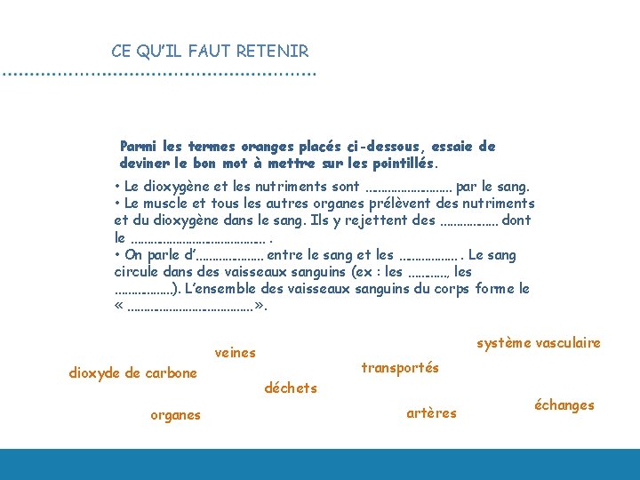 CE QU’IL FAUT RETENIR Parmi les termes oranges placés ci-dessous, essaie de deviner le