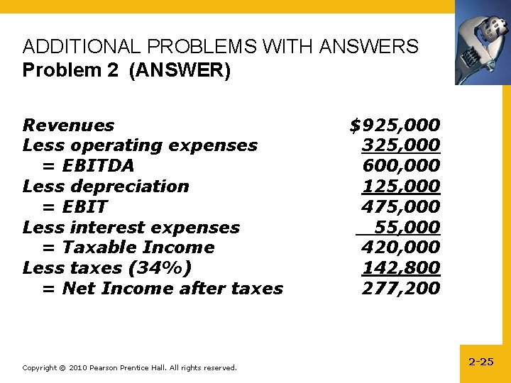 ADDITIONAL PROBLEMS WITH ANSWERS Problem 2 (ANSWER) Revenues Less operating expenses = EBITDA Less
