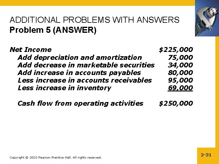 ADDITIONAL PROBLEMS WITH ANSWERS Problem 5 (ANSWER) Net Income $225, 000 Add depreciation and