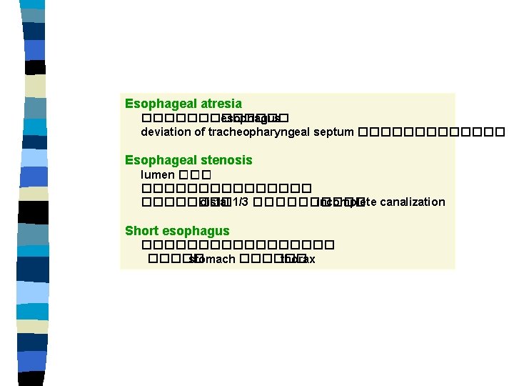 Esophageal atresia ������� esophagus deviation of tracheopharyngeal septum ������� Esophageal stenosis lumen ��������� distal