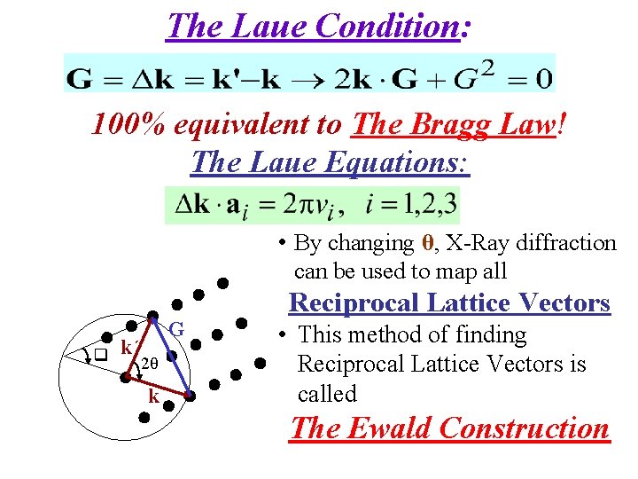 The Laue Condition: 100% equivalent to The Bragg Law! The Laue Equations: • By