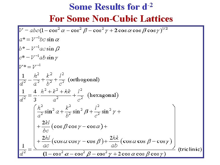 Some Results for d-2 For Some Non-Cubic Lattices 