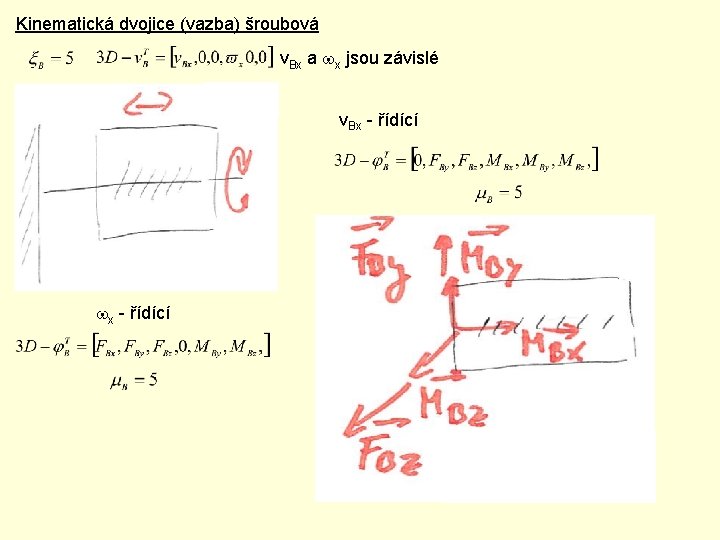 Kinematická dvojice (vazba) šroubová v. Bx a wx jsou závislé v. Bx - řídící