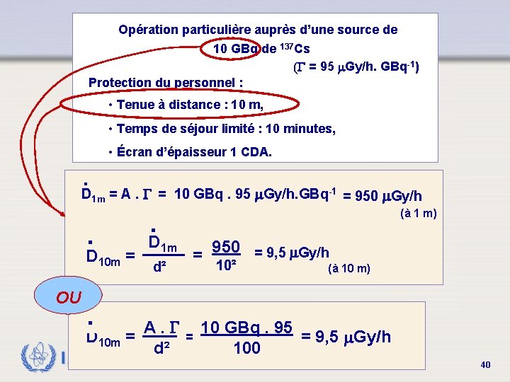 Opération particulière auprès d’une source de 10 GBq de 137 Cs (G = 95