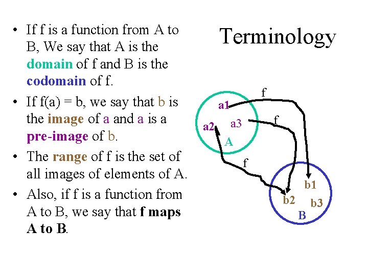  • If f is a function from A to B, We say that