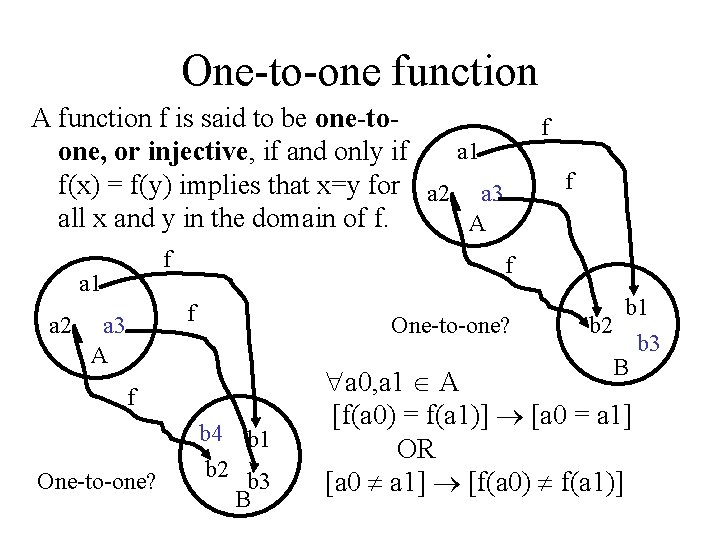 One-to-one function A function f is said to be one-toa 1 one, or injective,