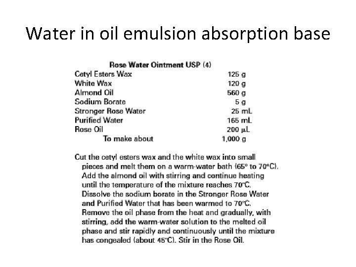 Water in oil emulsion absorption base Water in oil emulsion absorption base