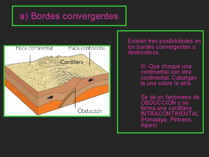 a) Bordes convergentes Existen tres posibilidades en los bordes convergentes o destructivos. III. Que