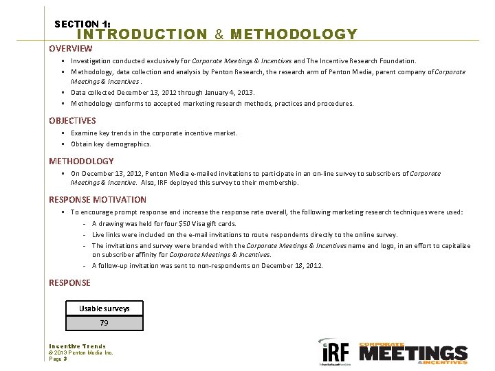 SECTION 1: INTRODUCTION & METHODOLOGY OVERVIEW § Investigation conducted exclusively for Corporate Meetings &