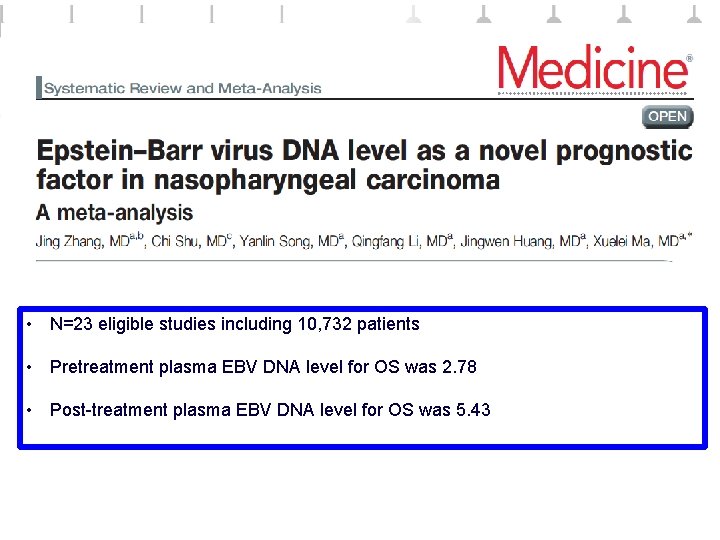  • N=23 eligible studies including 10, 732 patients • Pretreatment plasma EBV DNA