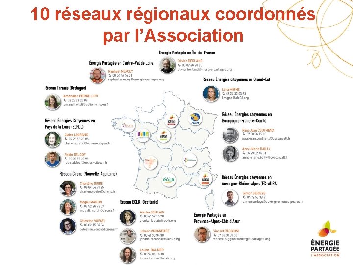 10 réseaux régionaux coordonnés par l’Association 