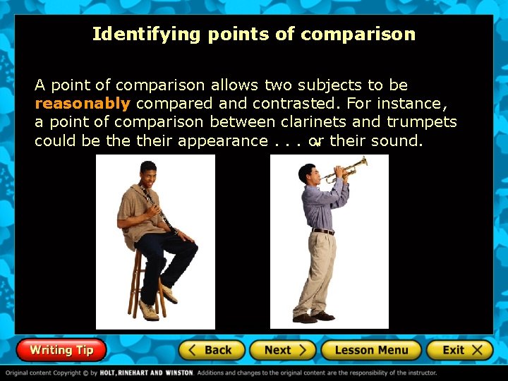 Identifying points of comparison A point of comparison allows two subjects to be reasonably