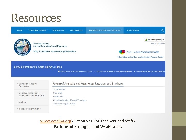 Resources www. vcselpa. org> Resources For Teachers and Staff> Patterns of Strengths and Weaknesses