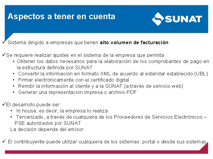 Aspectos a tener en cuenta ü Sistema dirigido a empresas que tienen alto volumen