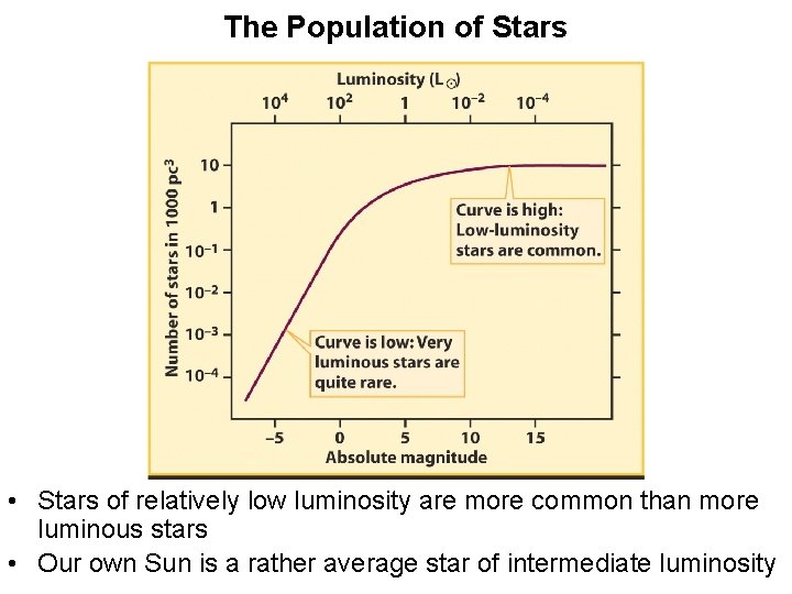 The Population of Stars • Stars of relatively low luminosity are more common than The Population of Stars • Stars of relatively low luminosity are more common than