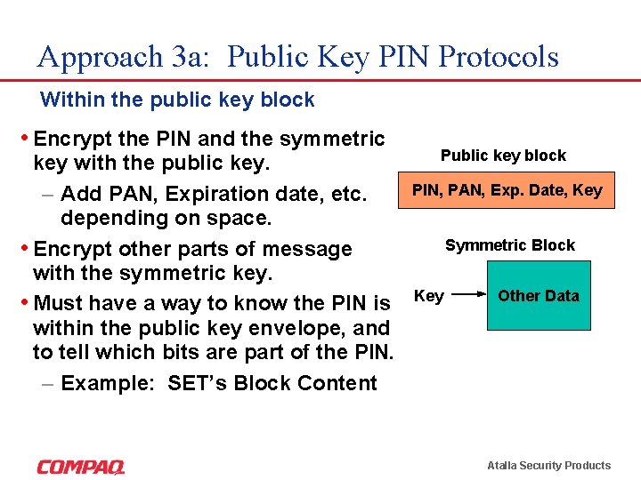 Approach 3 a: Public Key PIN Protocols Within the public key block • Encrypt Approach 3 a: Public Key PIN Protocols Within the public key block • Encrypt