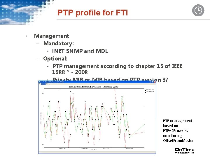 PTP profile for FTI • Management – Mandatory: • i. NET SNMP and MDL