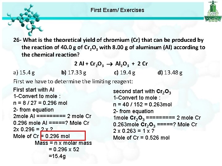 First Exam/ Exercises 26 - What is theoretical yield of chromium (Cr) that can