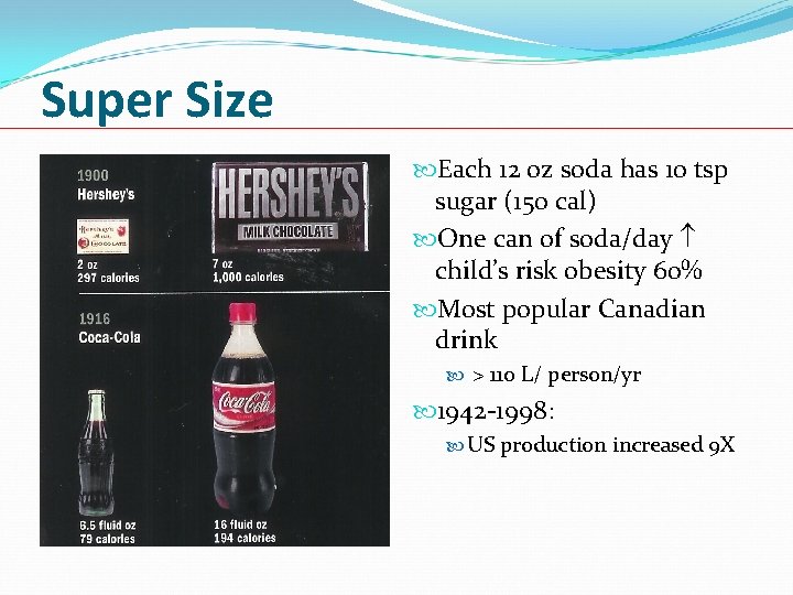 Super Size Each 12 oz soda has 10 tsp sugar (150 cal) One can Super Size Each 12 oz soda has 10 tsp sugar (150 cal) One can