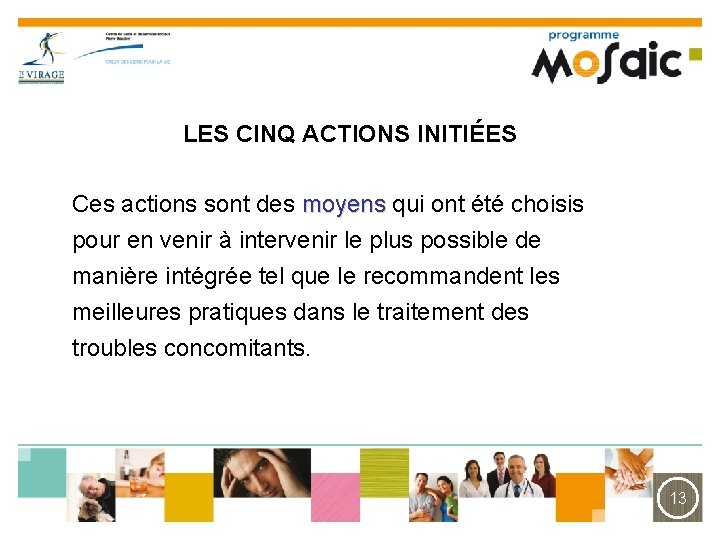 LES CINQ ACTIONS INITIÉES Ces actions sont des moyens qui ont été choisis moyens