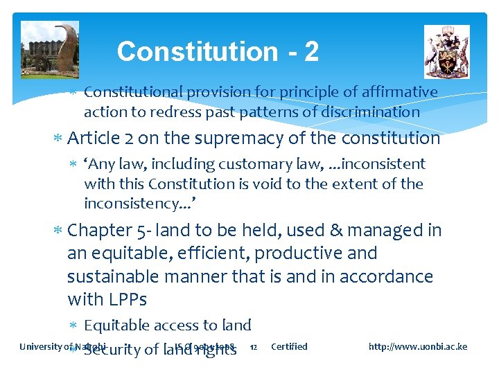 Constitution - 2 Constitutional provision for principle of affirmative action to redress past patterns