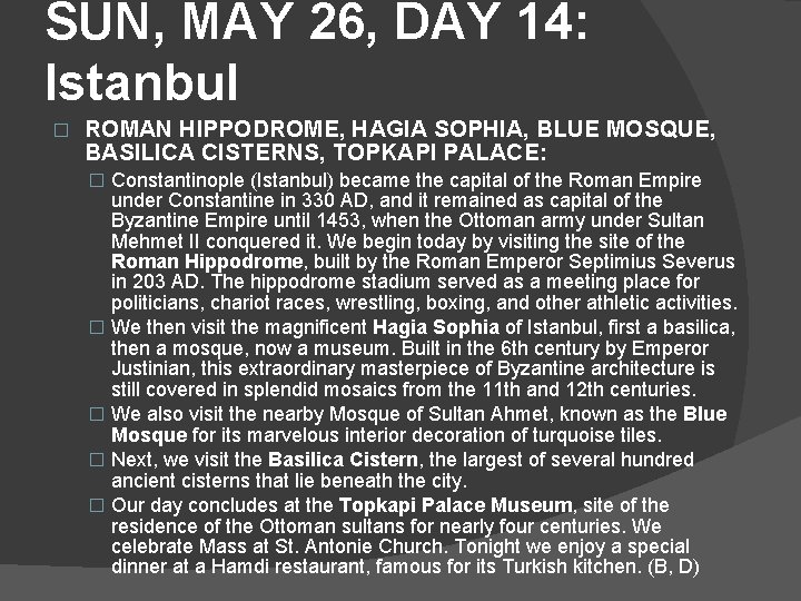 SUN, MAY 26, DAY 14: Istanbul � ROMAN HIPPODROME, HAGIA SOPHIA, BLUE MOSQUE, BASILICA