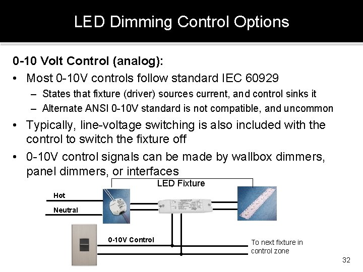 LED Dimming Control Options 0 -10 Volt Control (analog): • Most 0 -10 V