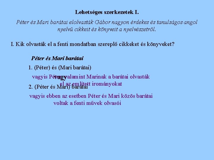 Lehetséges szerkezetek I. Péter és Mari barátai elolvasták Gábor nagyon érdekes és tanulságos angol