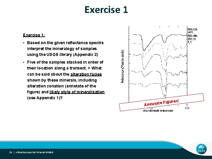 Exercise 1: • Based on the given reflectance spectra interpret the mineralogy of samples