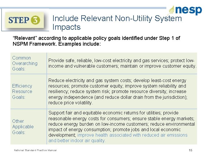 Include Relevant Non-Utility System Impacts “Relevant” according to applicable policy goals identified under Step