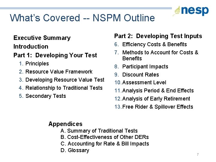 What’s Covered -- NSPM Outline Executive Summary Introduction Part 1: Developing Your Test 1.