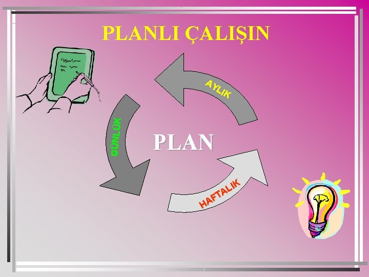 PLANLI ÇALIŞIN GÜNLÜK AY LIK PLAN IK L TA F HA 