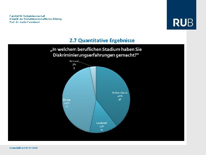 Fakultät für Sozialwissenschaft Didaktik der Sozialwissenschaftlichen Bildung Prof. Dr. Karim Fereidooni 2. 7 Quantitative