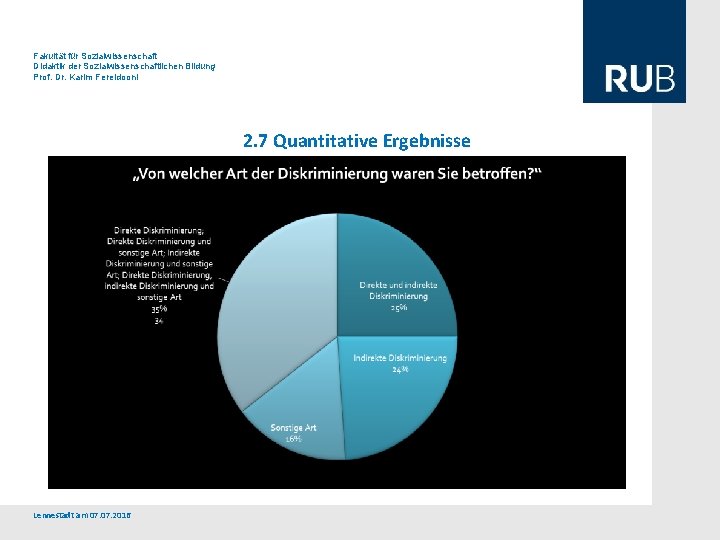 Fakultät für Sozialwissenschaft Didaktik der Sozialwissenschaftlichen Bildung Prof. Dr. Karim Fereidooni 2. 7 Quantitative