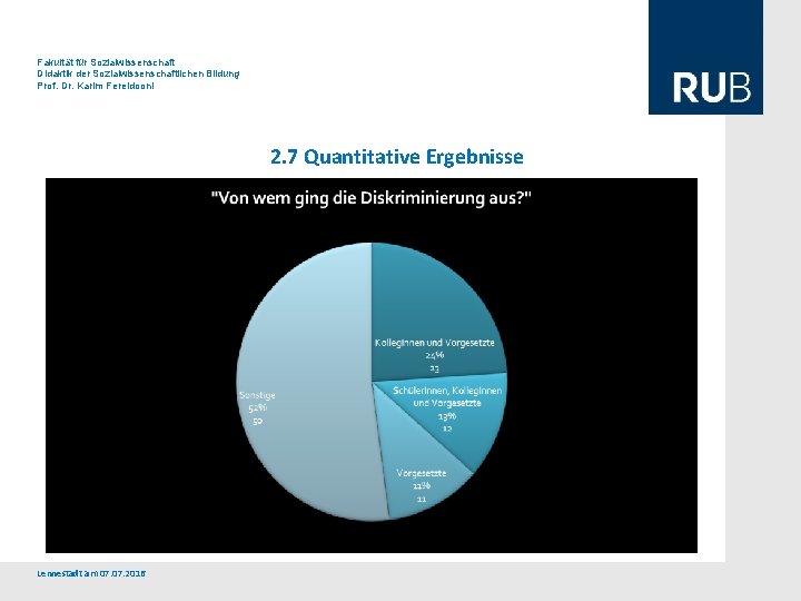 Fakultät für Sozialwissenschaft Didaktik der Sozialwissenschaftlichen Bildung Prof. Dr. Karim Fereidooni 2. 7 Quantitative