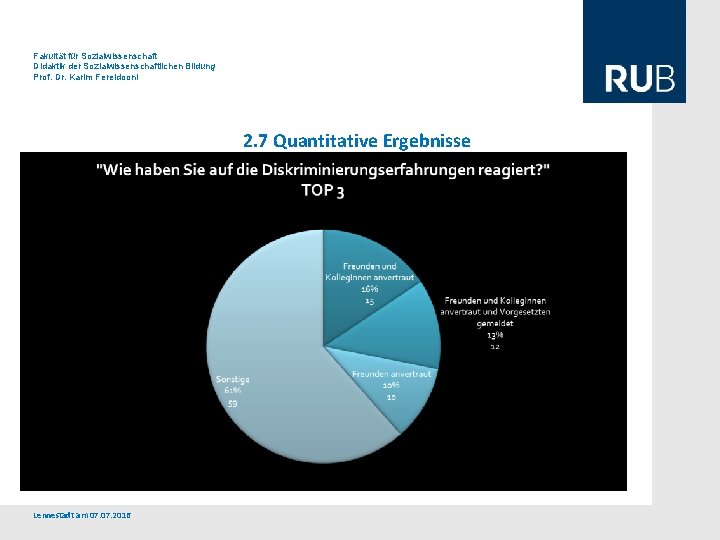 Fakultät für Sozialwissenschaft Didaktik der Sozialwissenschaftlichen Bildung Prof. Dr. Karim Fereidooni 2. 7 Quantitative