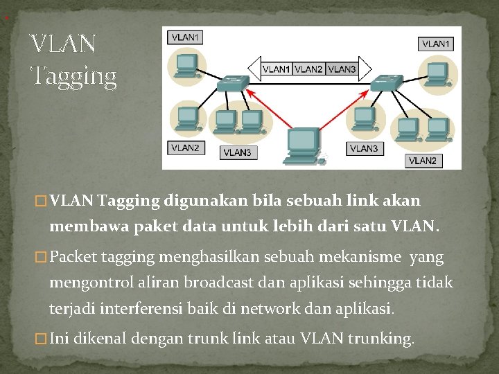 . VLAN Tagging � VLAN Tagging digunakan bila sebuah link akan membawa paket data