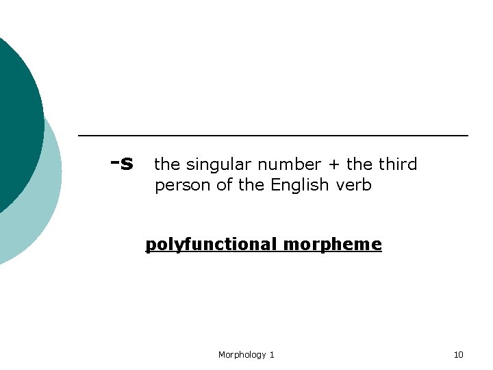 -s the singular number + the third person of the English verb polyfunctional morpheme